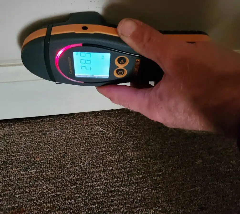 Moisture detection at baseboard during Burst Pipe Cleanup in Canby